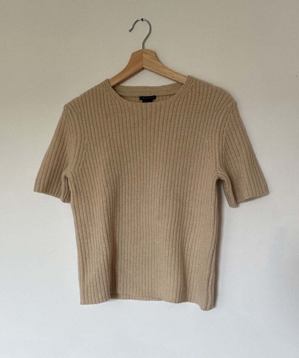 Theory Women's Ribbed Knit Short Sleeve Crewneck Sweater - Picture 4 of 5